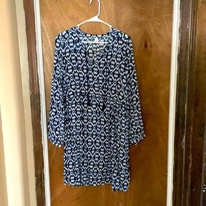 Navy Blue Ikat Print Long Sleeve Dress NWT